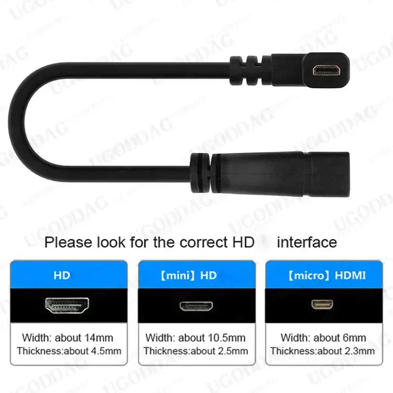 Micro HDMI-compatible Male to HDMI-compatible Female Adapter Cable Left Angle 90 Degree HDTV Converter Code for HDTV Projector