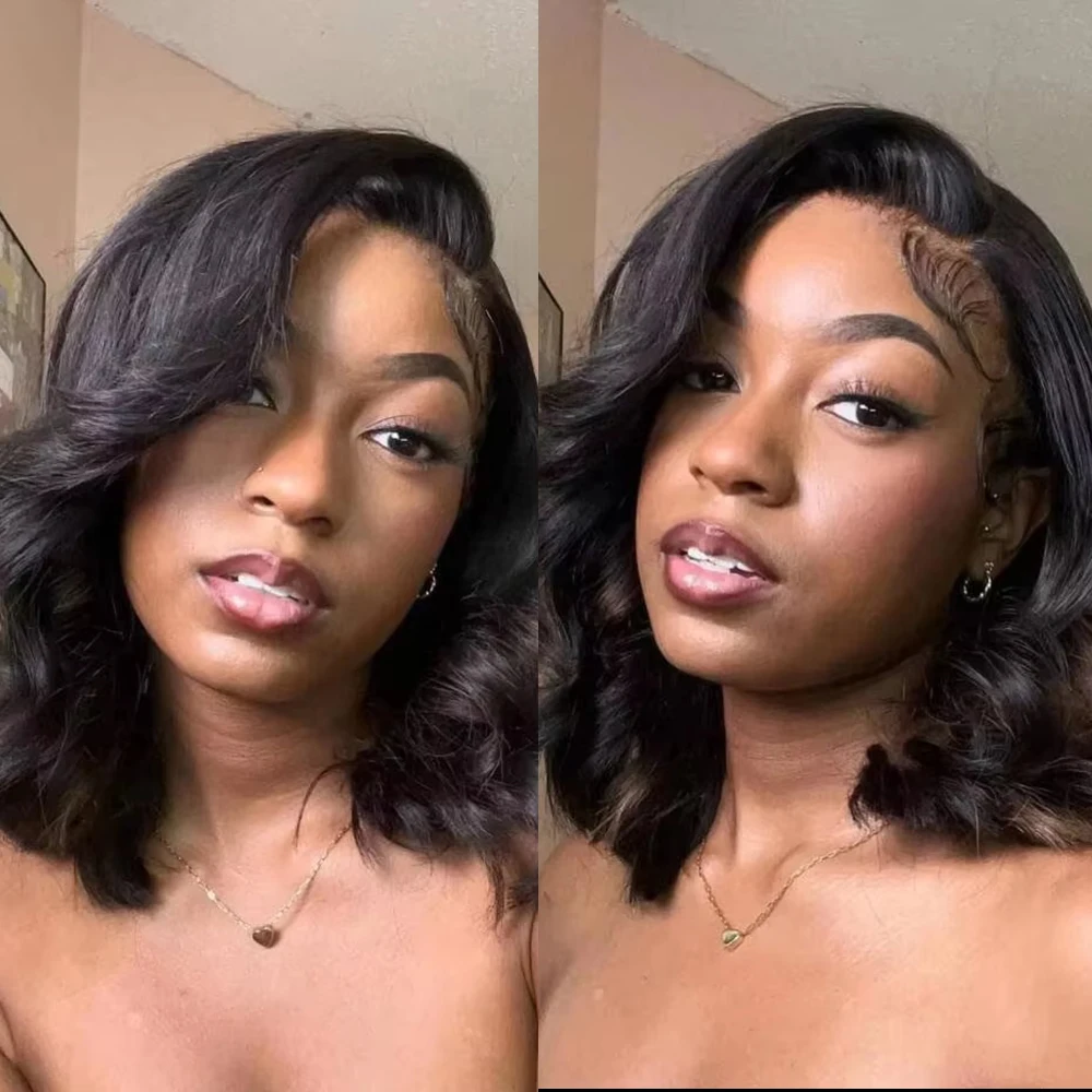 

13x6 HD Парик Фронта Шнурка Бесклеевой Натуральный Объемная Волна Короткий Боб Парик Бразильские Волосы Предварительно Сорванные Для Чернокожих Женщин Готов к Ношению