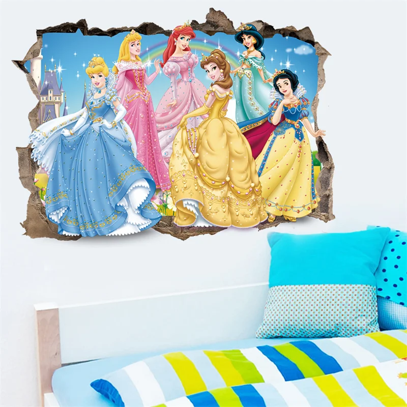 ملصقات حائط أميرات كرتونية لغرفة الأطفال ، 3D سنو وايت ، سندريلا ، الشفق ، ديكور المنزل ، جدارية فنية ، ملصقات حائط للفتيات #6