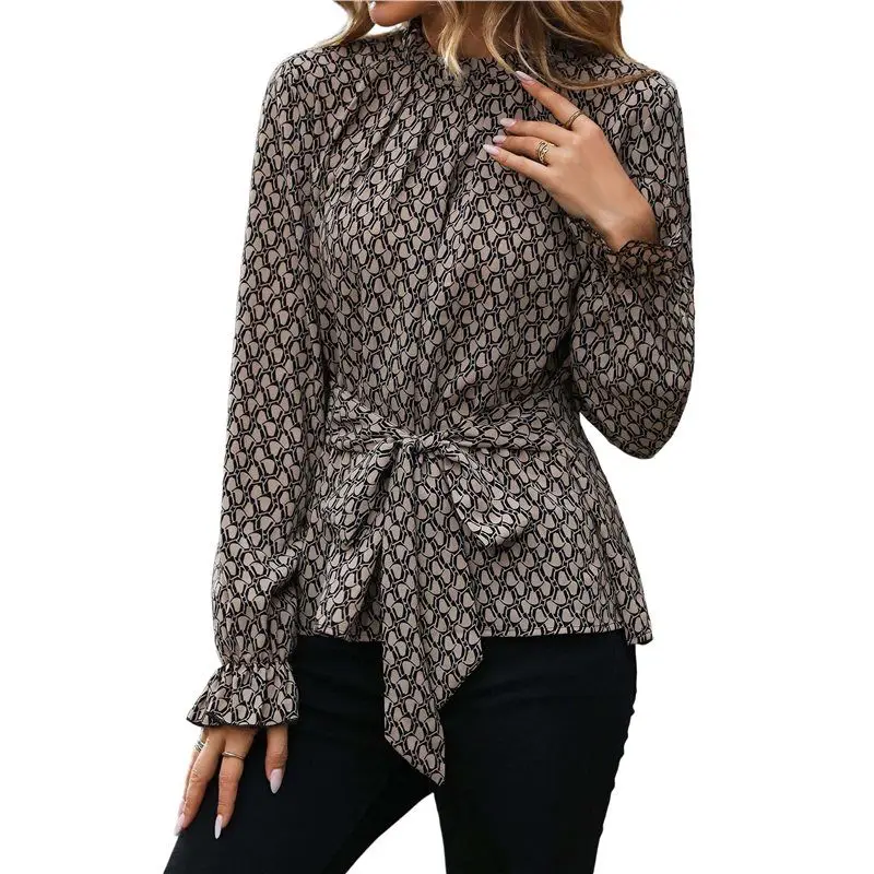 

CYL-женские топы с рюшами и рукавами, повседневные топы-туники с круглым вырезом и завязкой на талии, базовые плиссированные рубашки свободного покроя