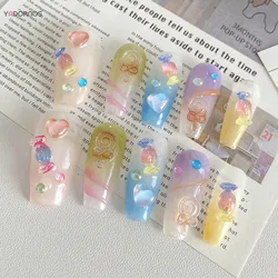 Handmade Press on Nails Colorful Ballet Fake Nails Sweet Candy Designed Full Cover Wearable False Nails Tips for Women and Girls