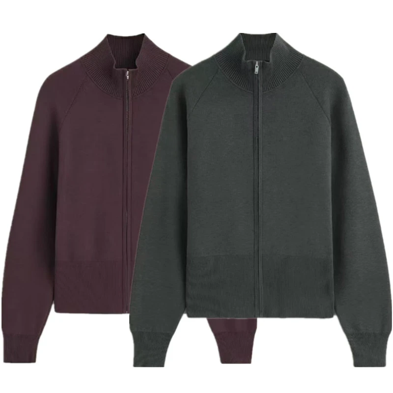 Maxdutti Southern France Minimalist Autumn/winter Women's Ssweaters Woman Clothes Cardiga Knitted Chimney Collar Zipper Jacket