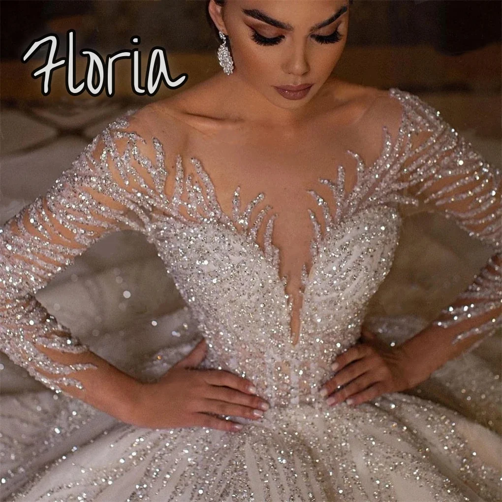 

Exiquite Backless Beaded Long Sleeve Wedding Dress Ball Gown Long Chapel Train Beaded Customized Bride Dresses Vestidos De Novia