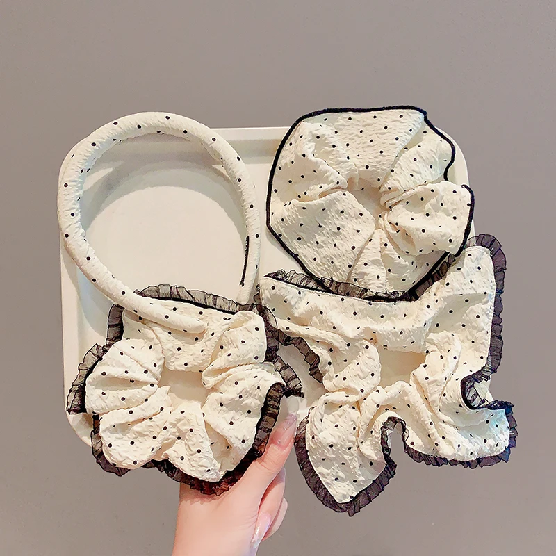 2025 جديد الأطفال أناقة الدانتيل حلية واسعة مرونة العصابات الشعر طفل الفتيات منقطة الشعر هوب رباطات إكسسورات شعر الأطفال