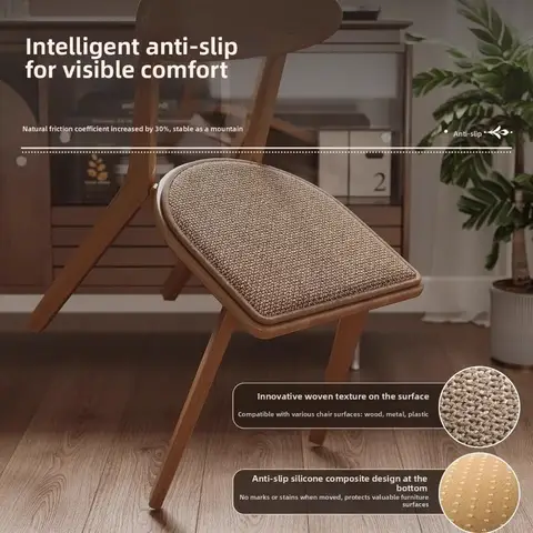 Cotton Linen Chair Seat Cushion Durable Non-slip Dining Chair Cushion D-shape Comfortable Buttock Seat Pad For Dining & Office