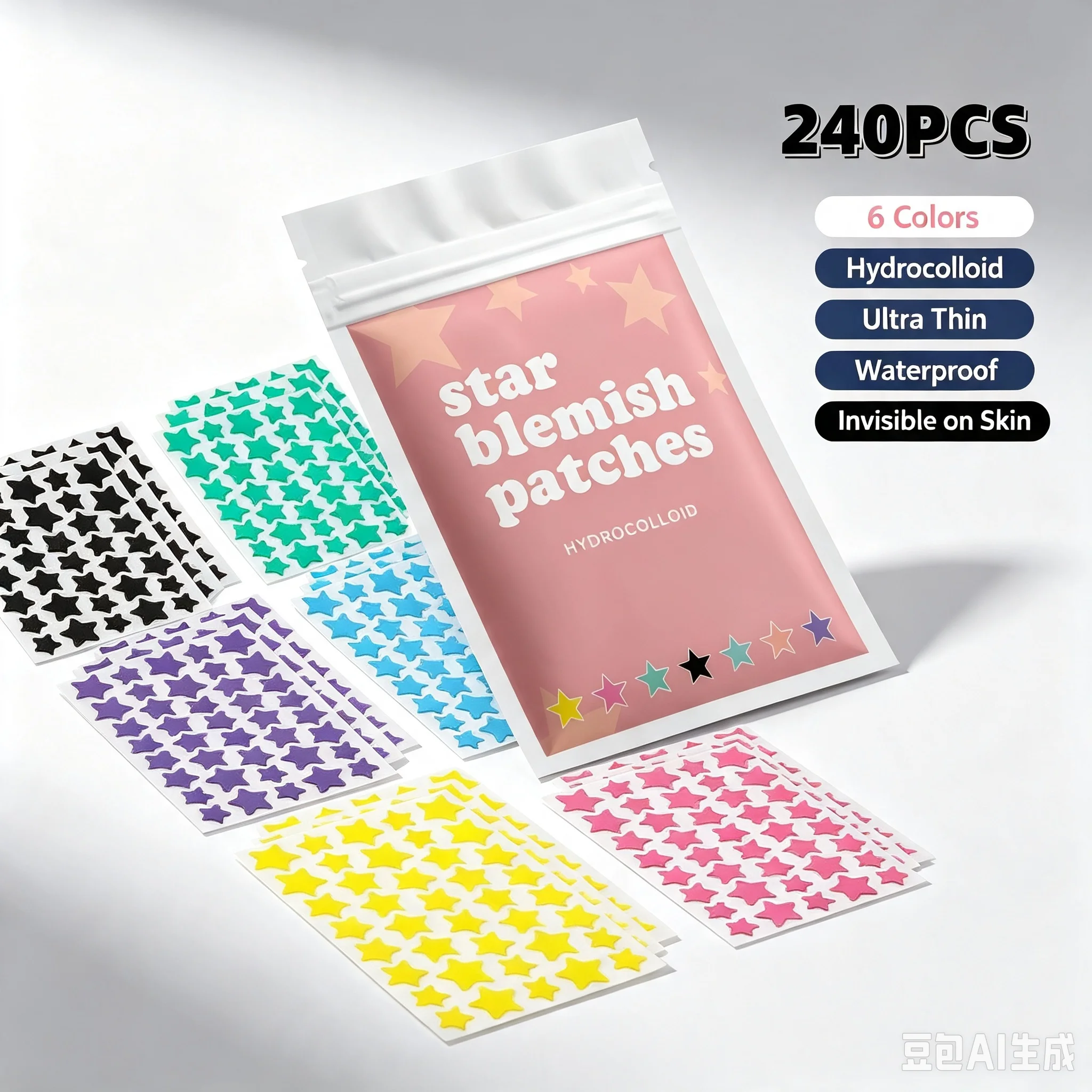 240 Pieces Multi Color Star Acne Patches Ultra Thin Concealer Pimple Patches Facial