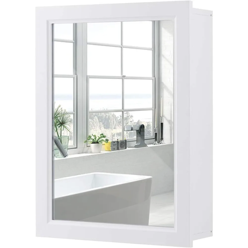 

FUTADA Bathroom Medicine Cabinet with Mirror, Wall-Mounted Storage Organizer, Adjustable Shelf & Single Door, Modern Mirror Cabi
