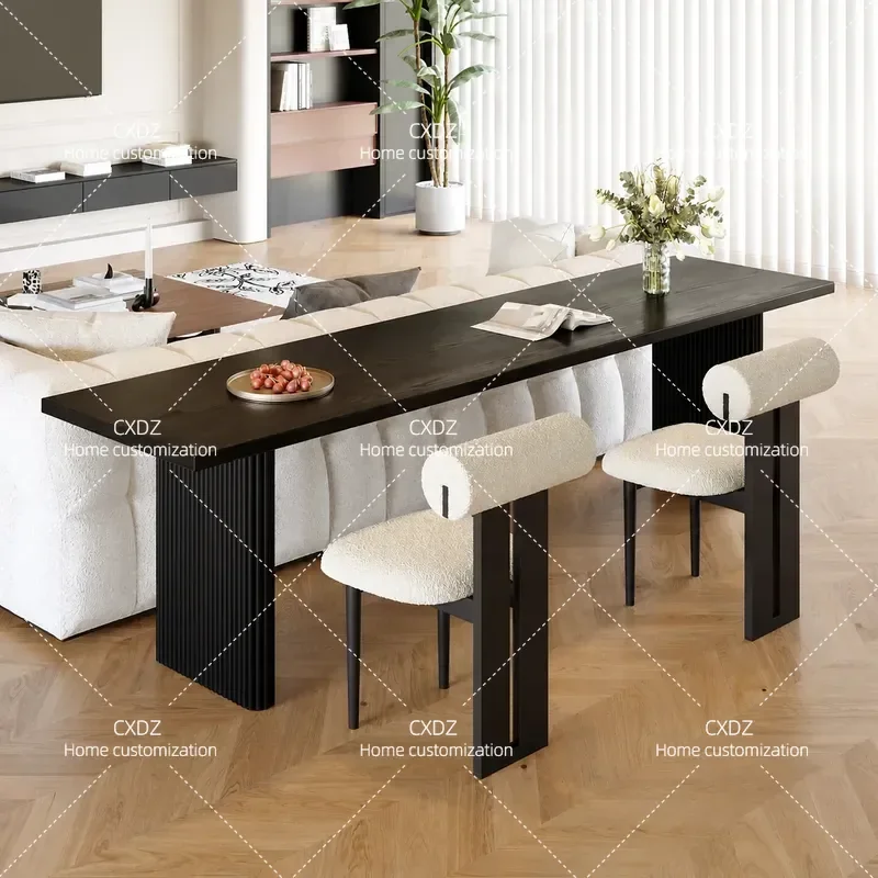Solid Wood Sofa Back Table 2m Double Desk Integrated Long Console for Living Room French Retro Black Simple Modern Home