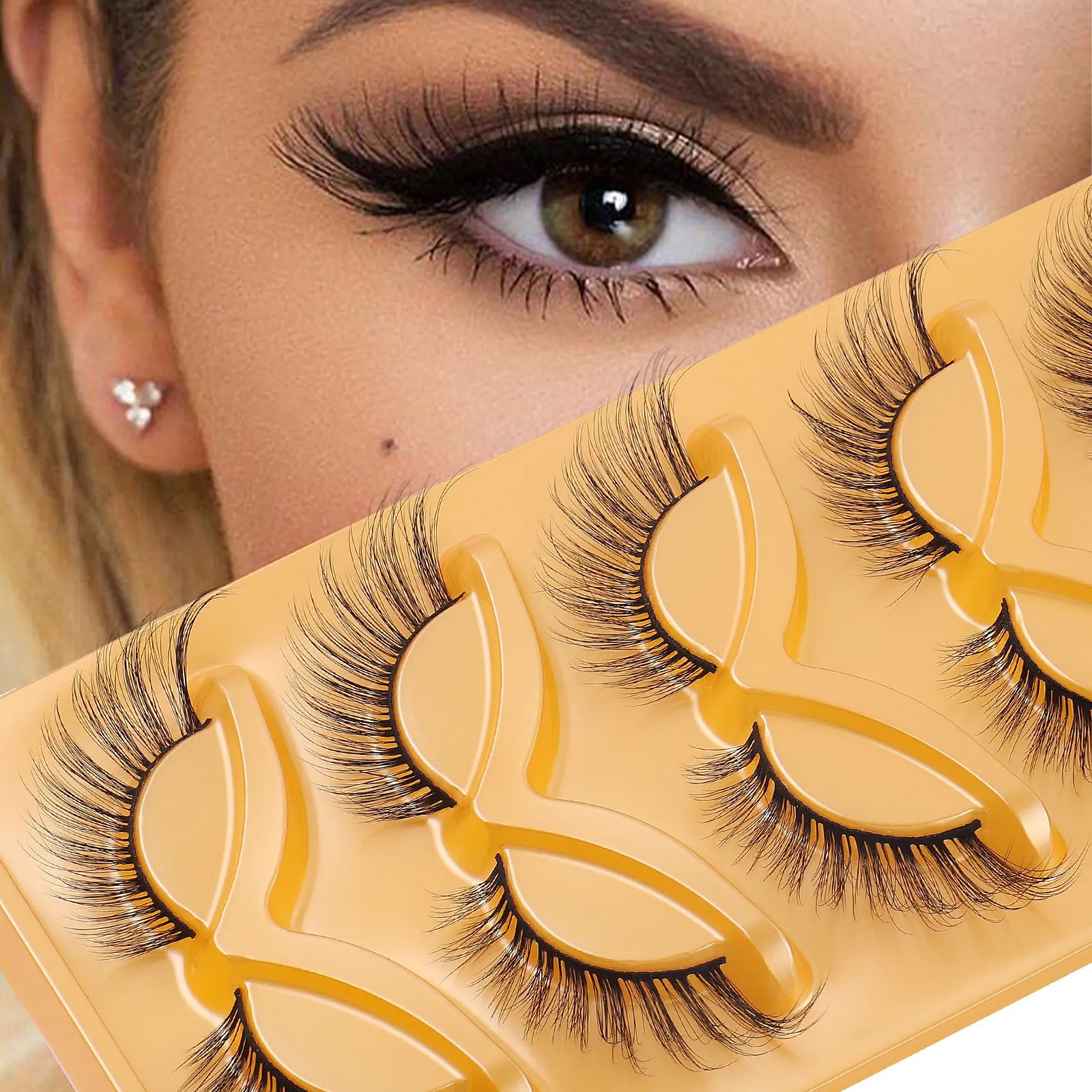 5 Pairs of Luxurious Fox Eye False Eyelashes - Natural Volume, and Comfortable Makeup Lash Extensions for Daily Wear