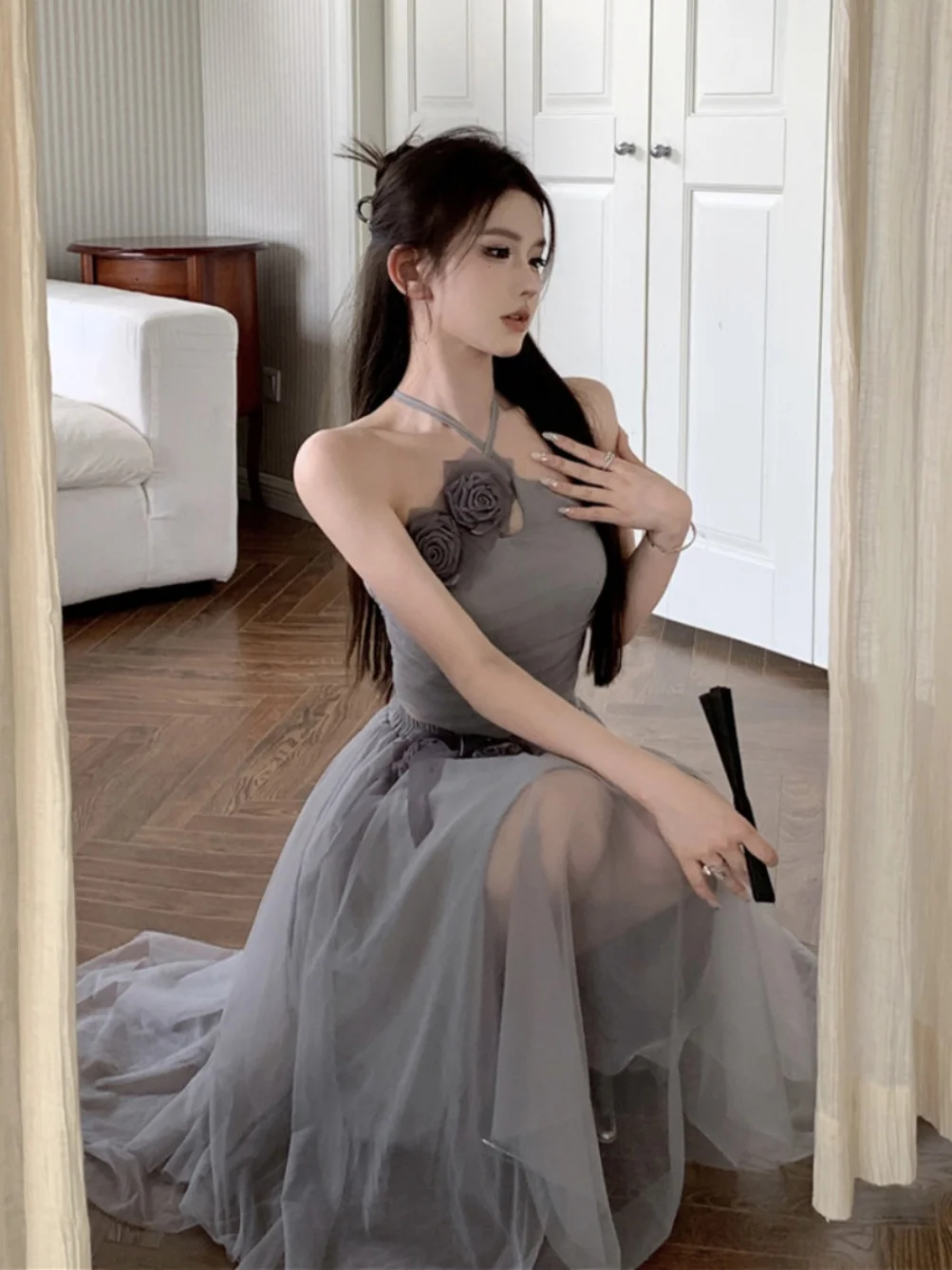 

Elegant Goddess Style Two-Piece Set Soft Gentle Whole Suite Summer Fashion Ensemble for Young Women 18-25 Years Old