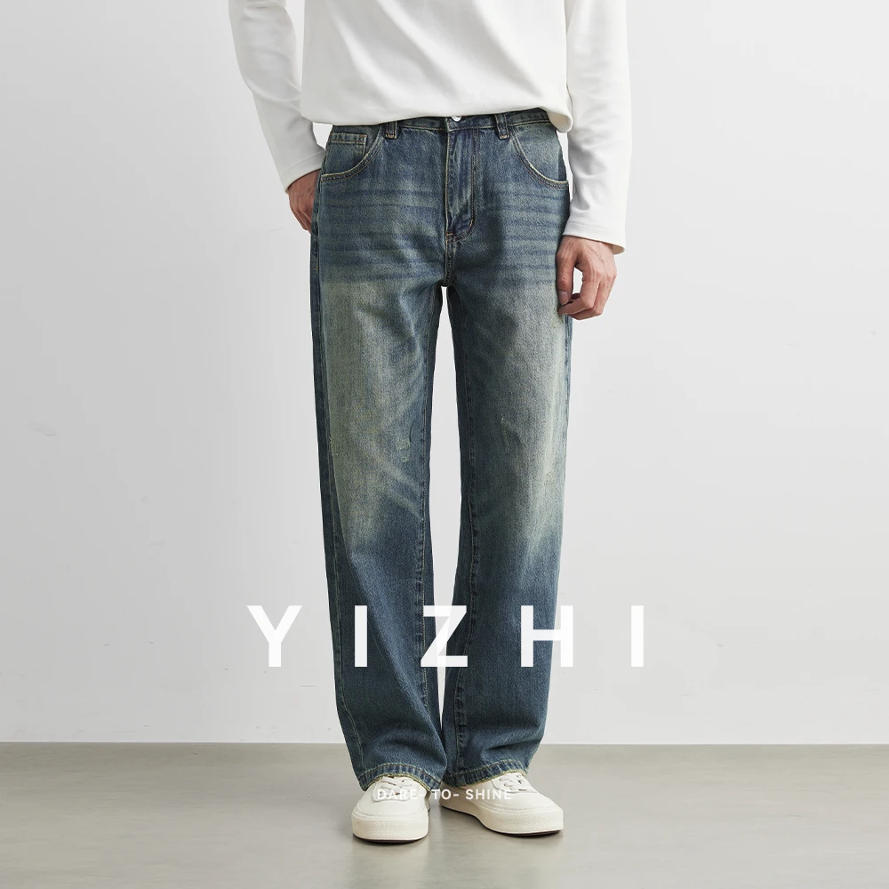 Male Classic America Hip Hop Rap Jeans Wide Leg Youth Popular Jeans Men Straight Leg Retro Loose Trousers Oversized Denim Pants