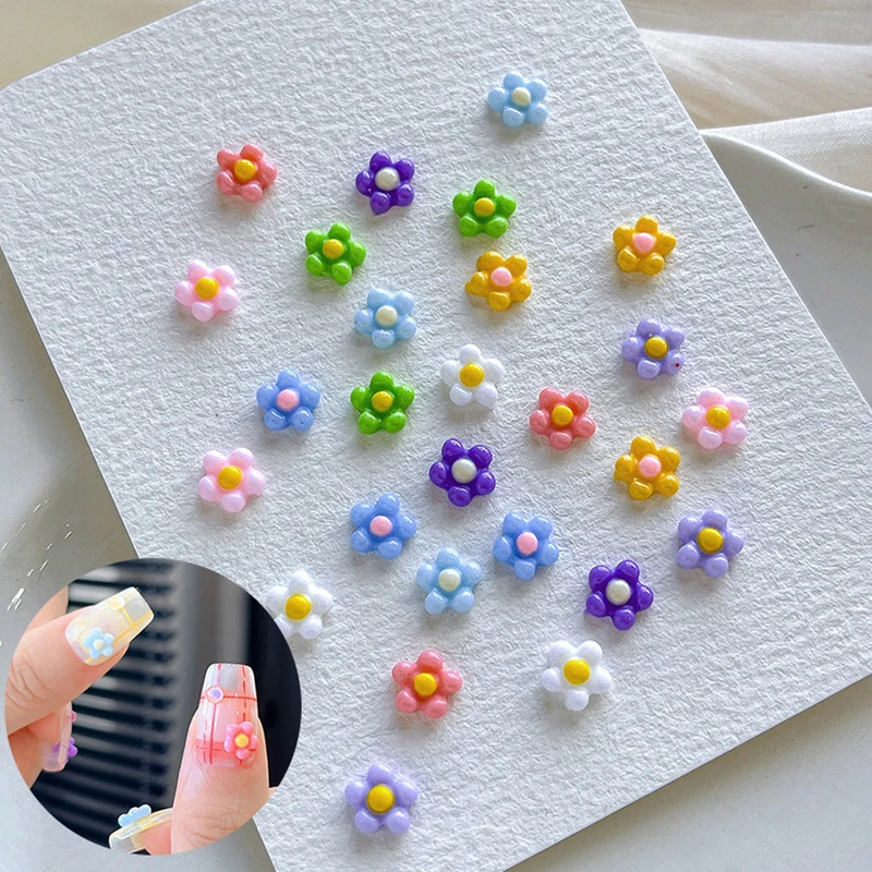 50 sztuk mały kwiat ozdoby do paznokci Charms 3D żywica 5Petal dżetów ozdoby do paznokci akcesoria kawaii Manicure DIY