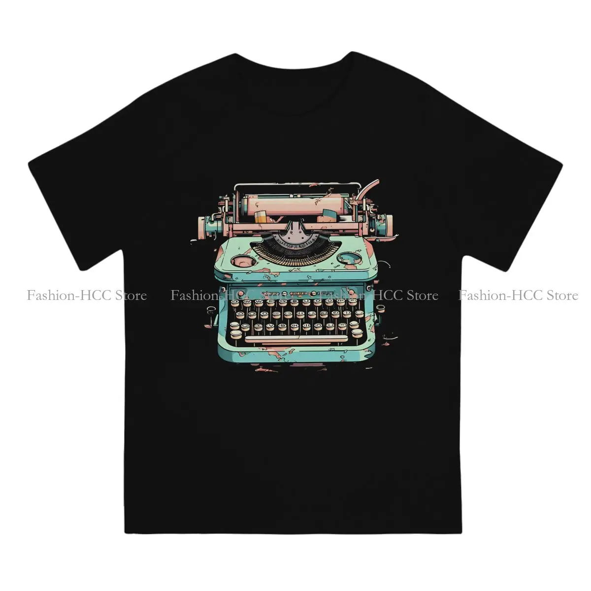 Typewriters Polyester TShirts Turquoise Vintage Vibes Print Men's T Shirt New Trend Clothing