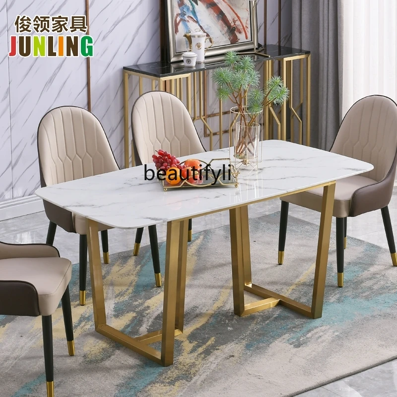 

Nordic light luxury stainless steel marble dining table and chair combination modern simple small apartment home, dining table