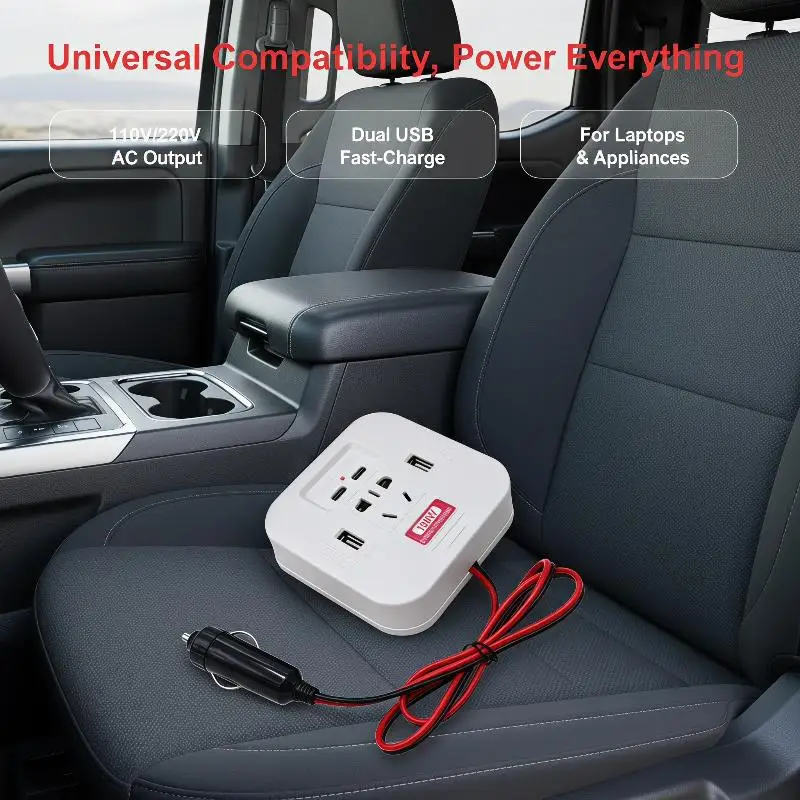 Portable 150W DC 12V to AC Car Power Inverter USB C Fast Charge Fireproof ABS Shell for Outdoor Camping Power Needs