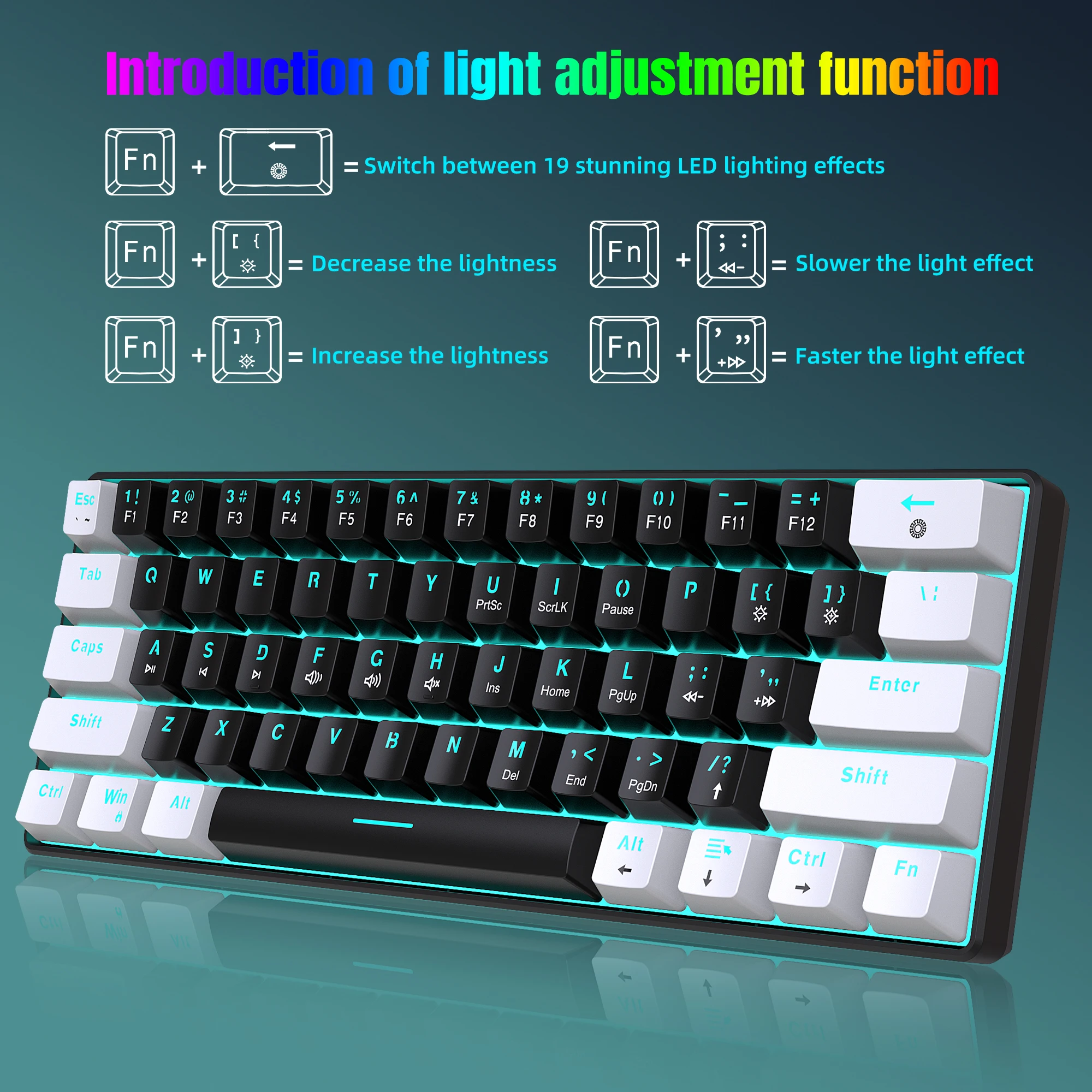 Imagem -05 - Hxsj-mini 61-chave Rgb Wired Gaming Keyboard Acessórios de Computador Computador e Laptop Nova Chegada