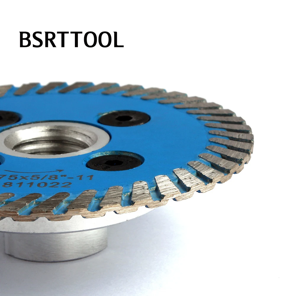 Bsrtcool 75mm quente pressionado malha turbo escultura disco de corte lâmina de serra de diamante com flange removível m14 5/8-11 para granito de