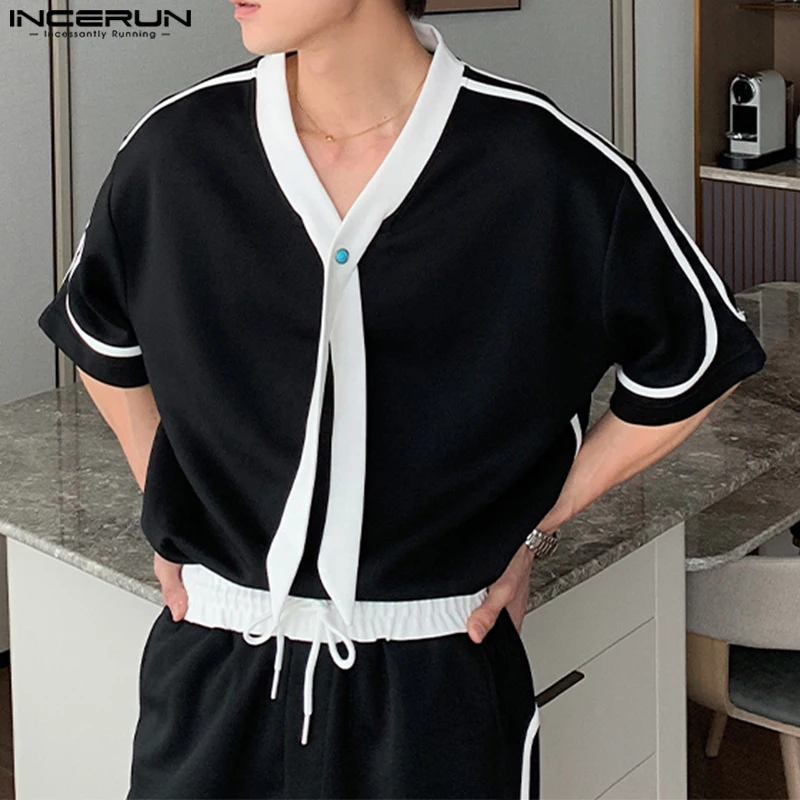 

INCERUN Men Sets Patchwork Summer Loose Short Sleeve T Shirt & Pants Two Pieces Sets Streetwear 2025 Fashion Men's Casual Suits