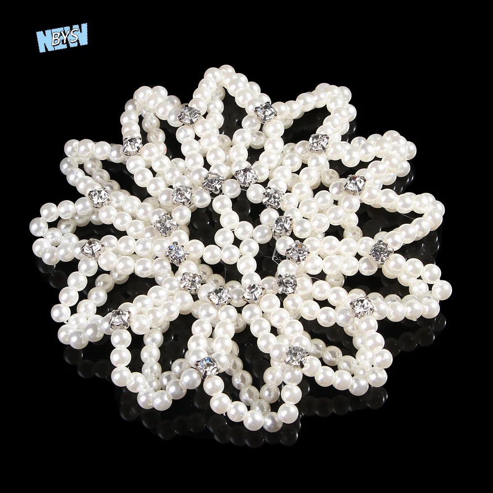 

Ornament Girls Balle Handmade Snood Crochet Crystal Bun Net Pearl Hair Nets Headwear Hair Bun