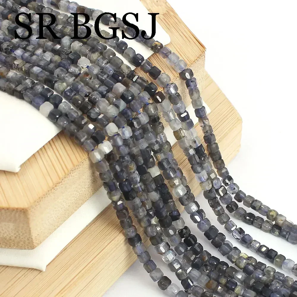 3x3mm Cubic Faceted Fashion Cordierite Dark Blue Diy Necklace Natural Stone Gemstone Jewelry Seed Beads Strand 15