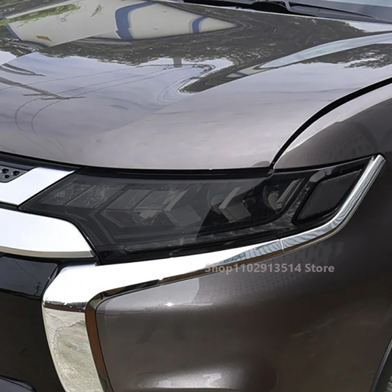 For Mitsubishi outlander 2015-2020-Car Headlight Protective Film Vinyl Restoration Transparent Black TPU Sticker