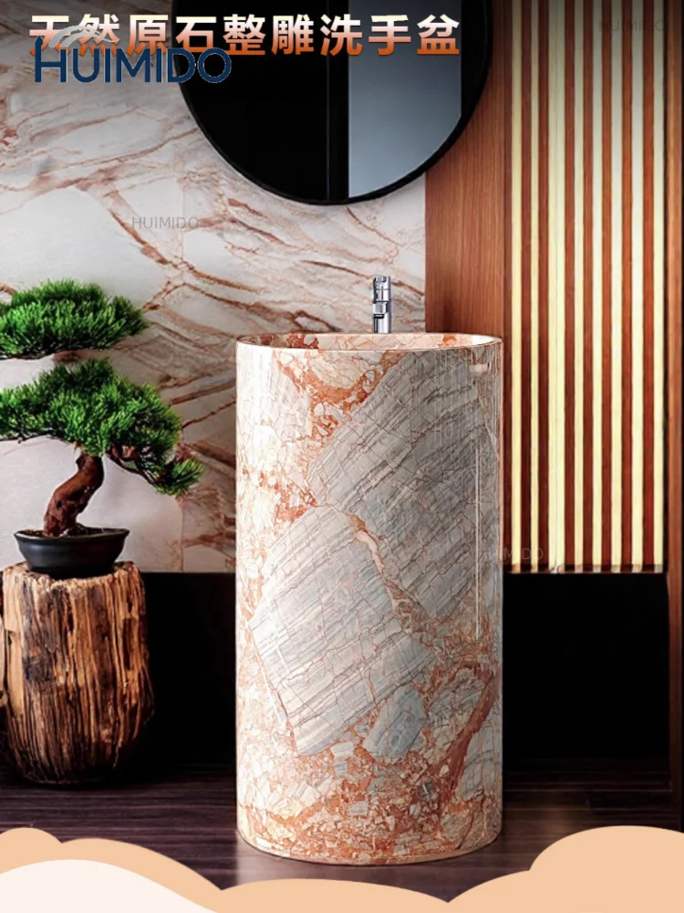 *Natural marble wash basin household hotel light luxury square column basin integrated floor type