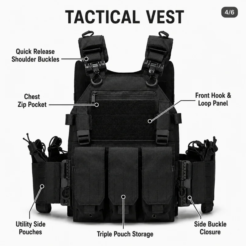 Tactical Vest Polyester Carrier with Triple Magazine Pouch Quick Release Airsoft Hunting Vest for Outdoor Training view 6