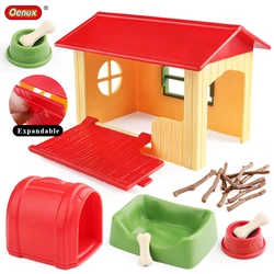 Oenux Home Decoration Dog House Equestrian Fencing Palm Farm Cow Horse Animal Model Action Figures Miniature Cute Kid Toy Gift
