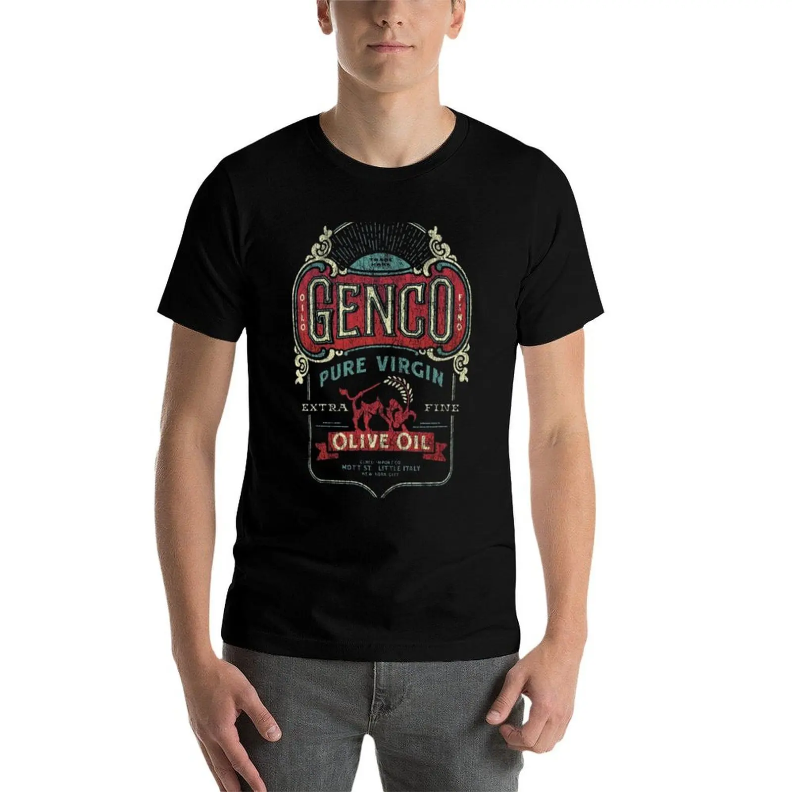 Genco-Camiseta de aceite de oliva para hombre, Camiseta de algodón de alta calidad, camiseta de marca de lujo 100% de algodón