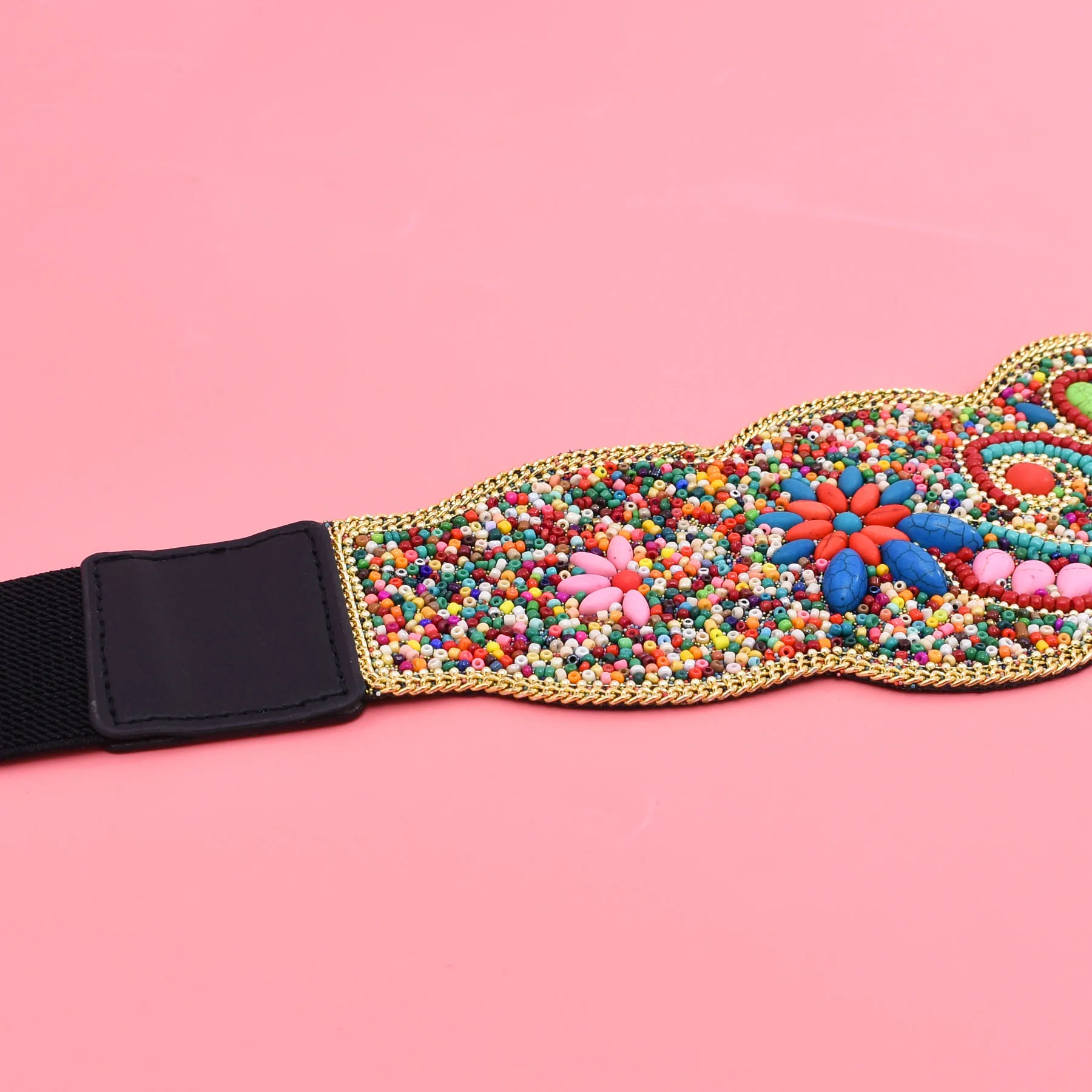 البوهيمي الخرز زهرة شجرة المرأة حزام بيان العرقية واسعة مرونة الجسم حزام على شكل سلسلة للفتيات النساء اللباس