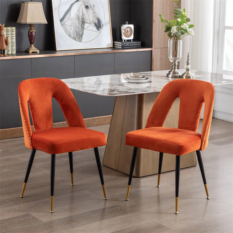 

2pcs Modern Velvet Upholstered Dining Chair with Nailheads & Metal Legs