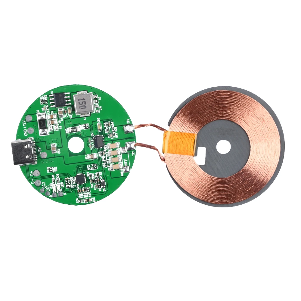 DC9-30V 20W High Power Type-C Wireless Charger Transmitter Module Circuit Board QC/PD Standard Fast Charging DIY for Phone