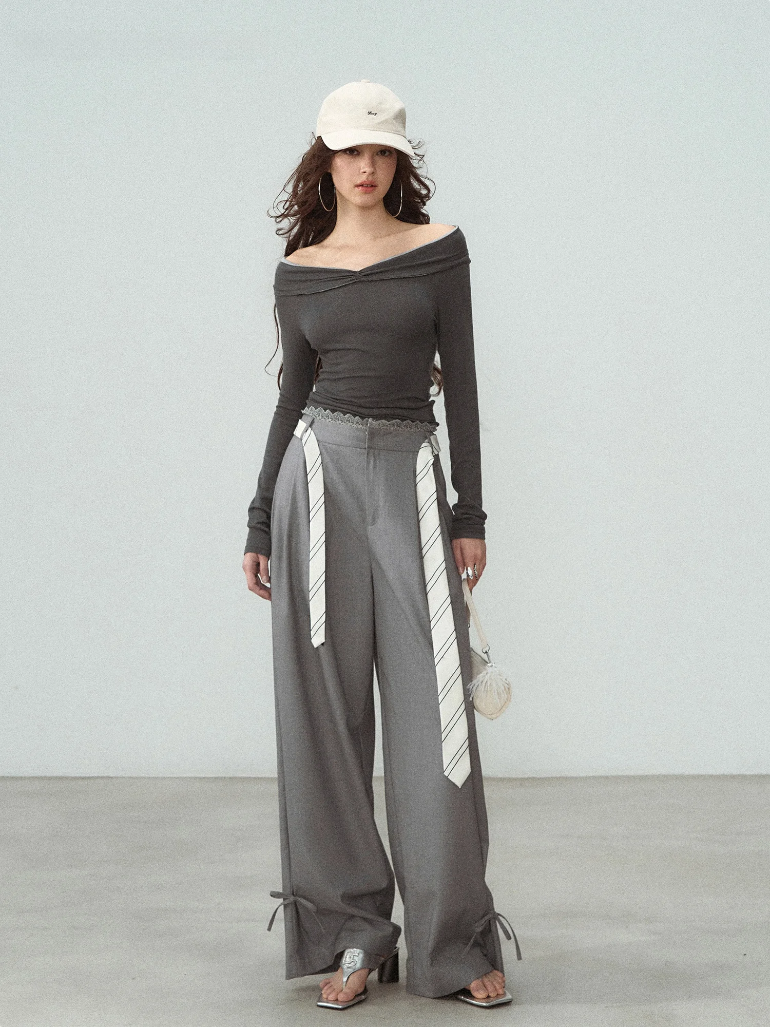 Gray High Waist Straight Leg Casual Pants Women's Draped Versatile Wide Leg West Pants LulusMiracle Floral Pattern Classic Style