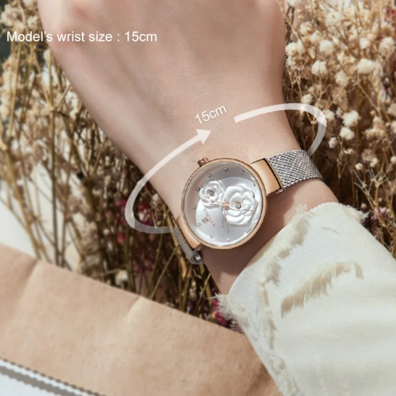 NAVIFORCE Ladies Quartz Watch 3ATM Waterproof Luxury Stainless Steel Mesh Strap Fashion Casual Wristwatch Gifts box