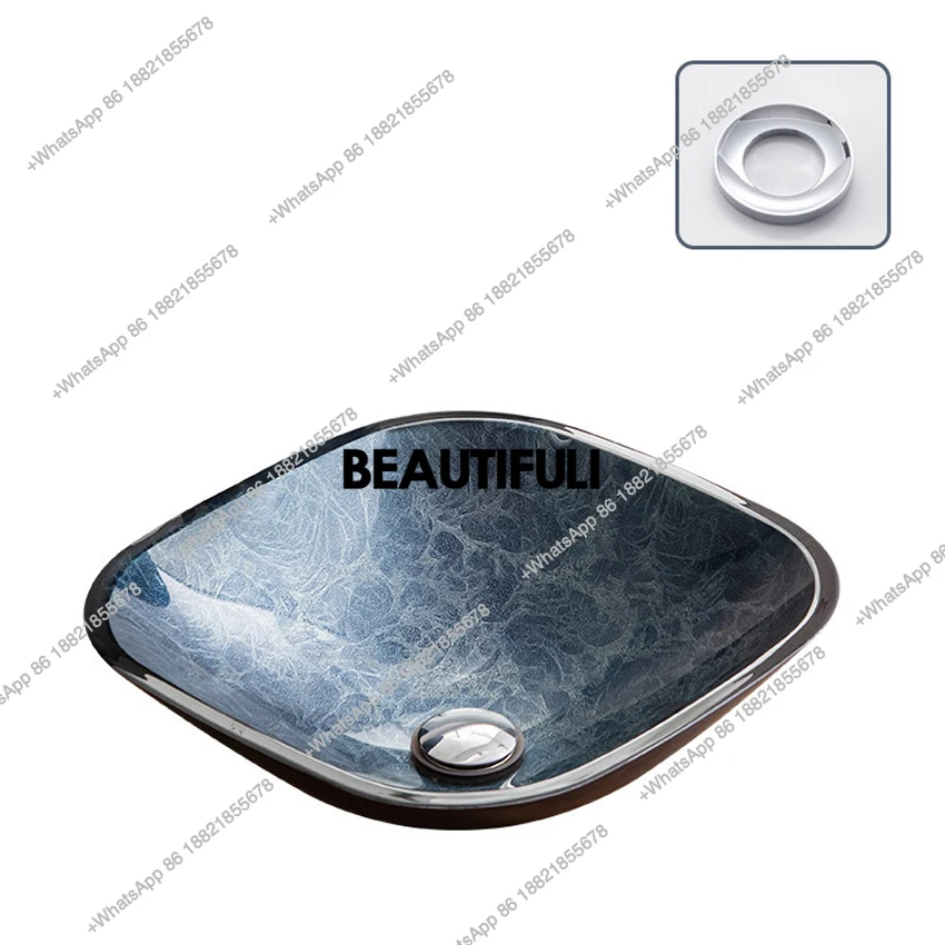 Tempered Glass Above Counter Basin Simple Art Basin Bathroom Basin 420*420*135mm/420*420*138mm Optional