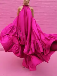 Yeezzi 2025 New Fashion Elegant Party Evening Maxi Dresses For Women Summer Sleeveless Loose Stand Collar Falbala Prom Gown