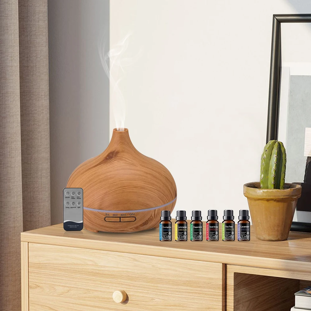 

550ml Essential Oil Diffuser, Remote Control, Ultrasonic Humidifier, 7 Color LED Light with 6 Oil
