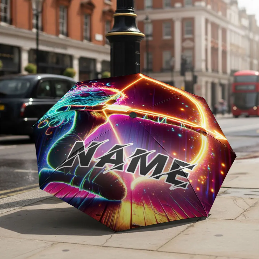 Custom Name umbrella, Neon Archer Shooting Starburst Arrow Fashion Folding Umbrella for Daily Use, Christmas Gift