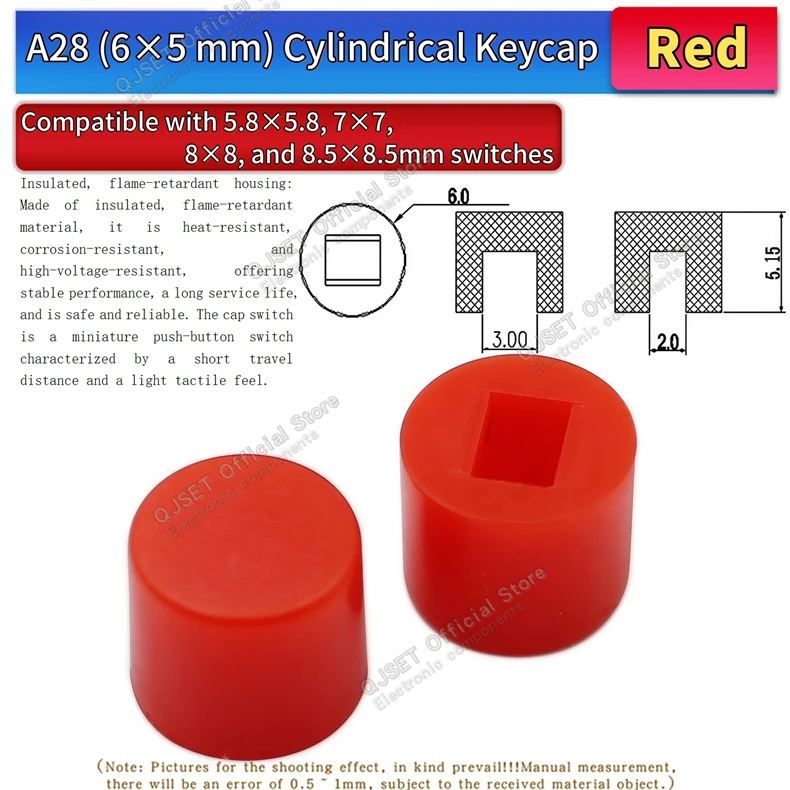 50 Stück A04 A06 A28 6x5 6*7 6*10mm Schalterkappen Passend für 8,5x8,5 8x8 7x7 5,8x5,8 Drucktasten-Taktschalter mit Selbstverriegelung – Detail 7
