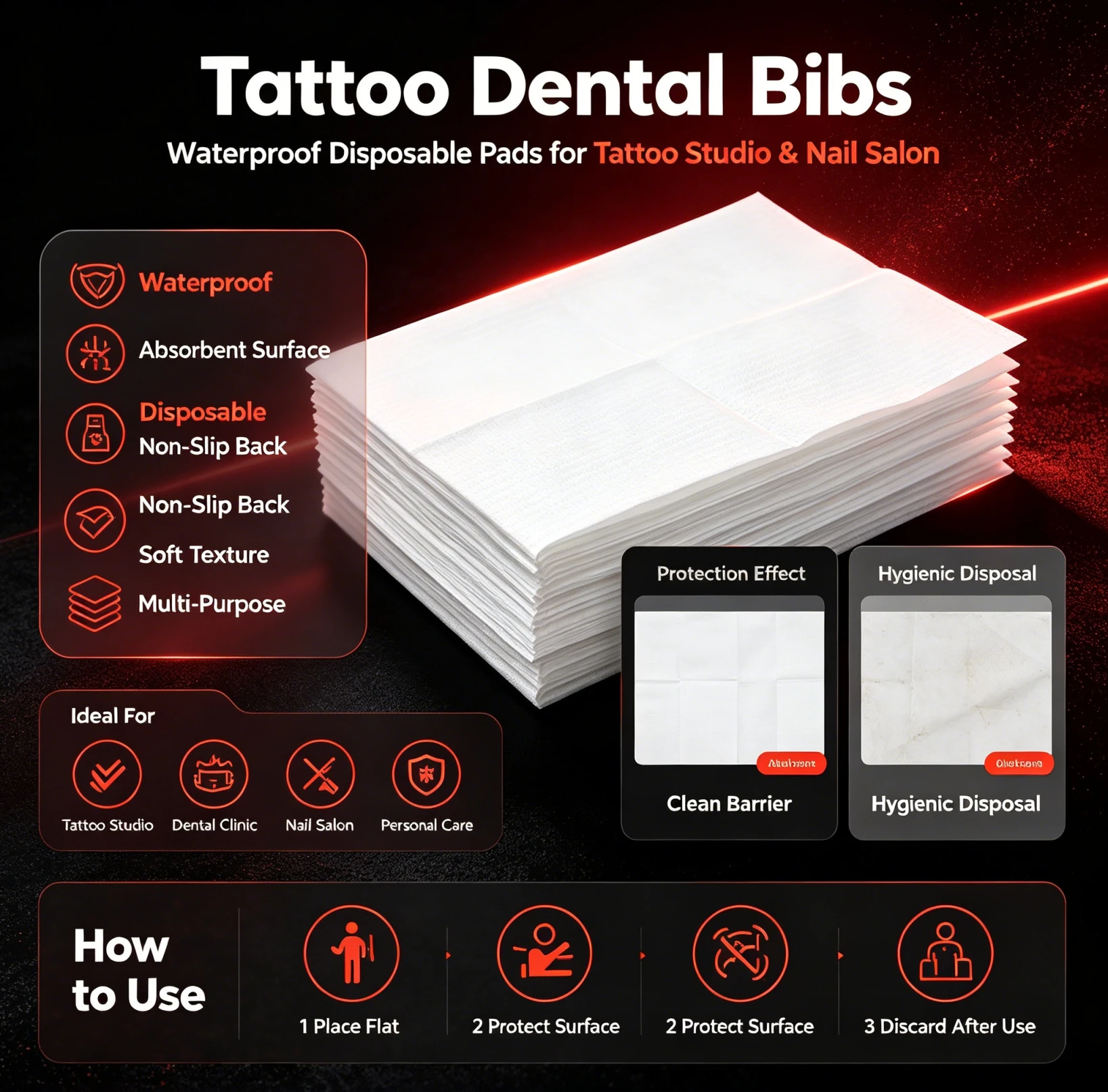 White Disposable Tattoo Bib Dental Napkins 30/50/125/250PCS Waterproof Disposable Clean Pad Tattoo Table Cover Salon Supplies
