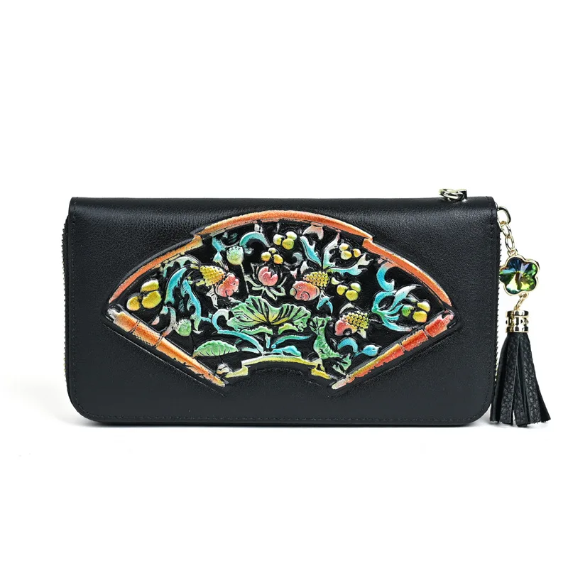 Floral Real Cow Leather Purse Floral Printing Genuine Leather Wallet Bag Women 2025 New Ladies Card Holder Clutch
