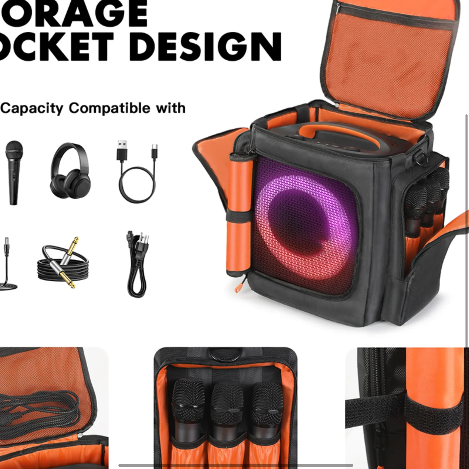 ل JBL Partybox Encore Essential 2 مكبر صوت مبطن غطاء حماية مقاوم للصدمات على الوجهين حقيبة تخزين مكبر الصوت مع جيب ميكروفون #2