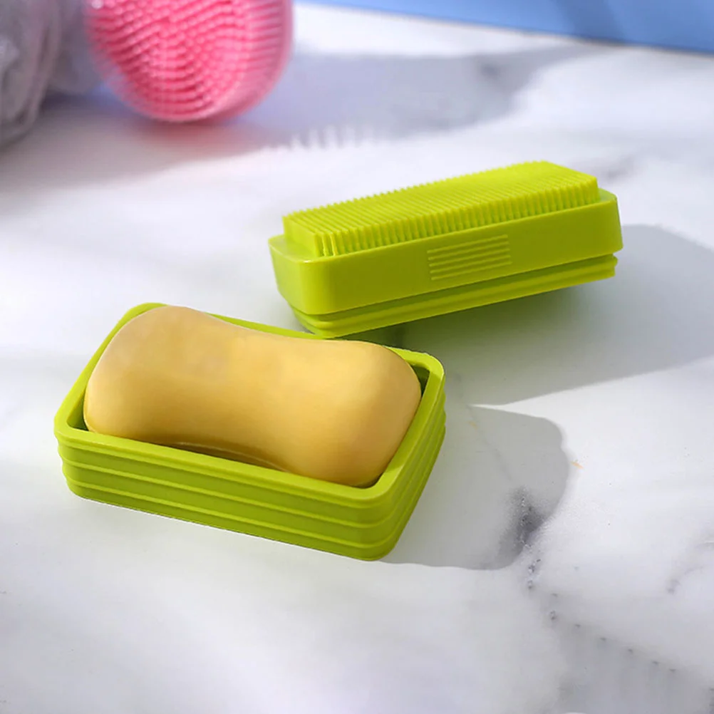 Soap Dish with Brush Loofah Sponge Body Box Multi-functional Case Home Exfoliator Silica Gel Silicone Bathroom Supply Man