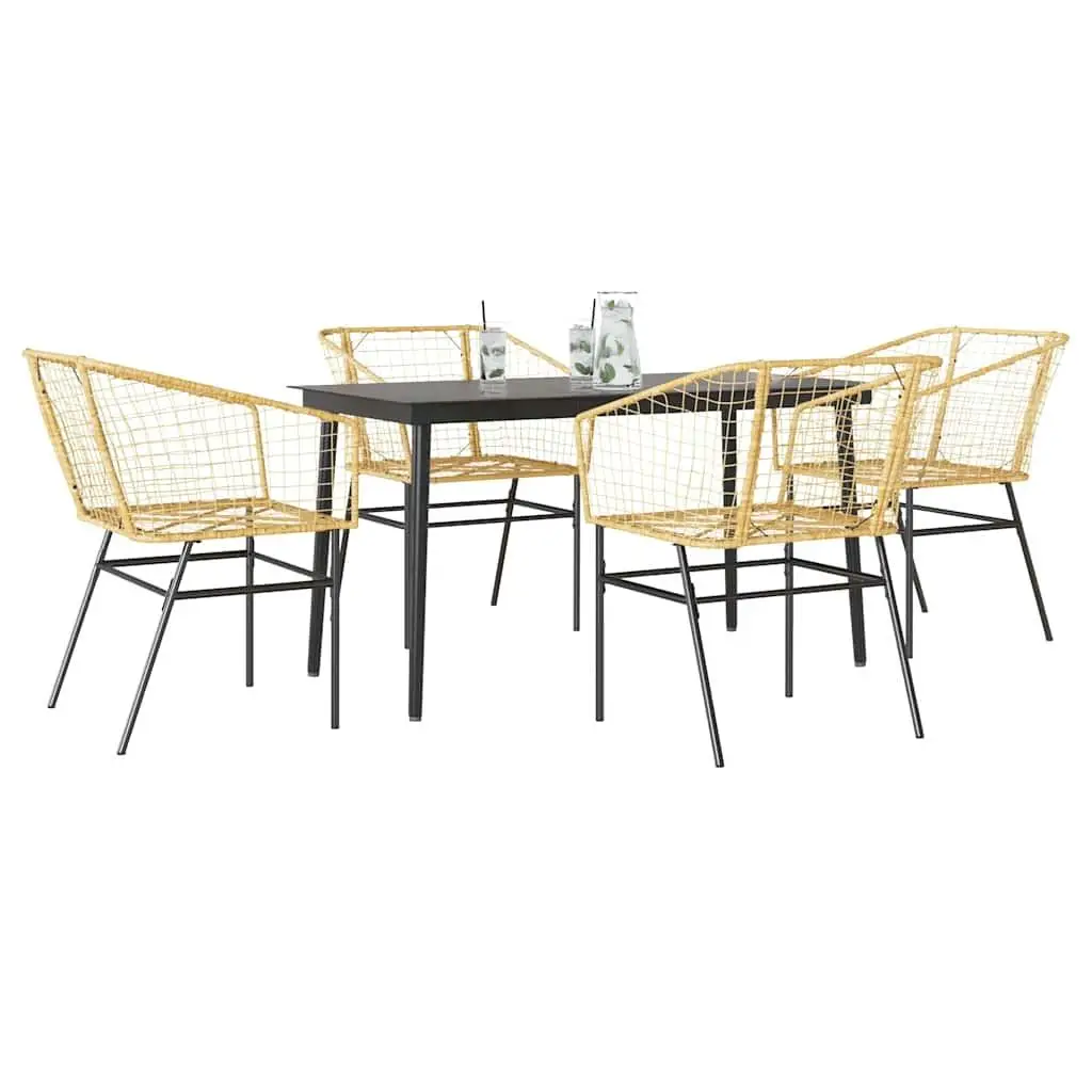 

Comfortable 5 Piece Patio Dining Set Brown Poly Rattan Table and Chairs with Glass Top Outdoor Furniture