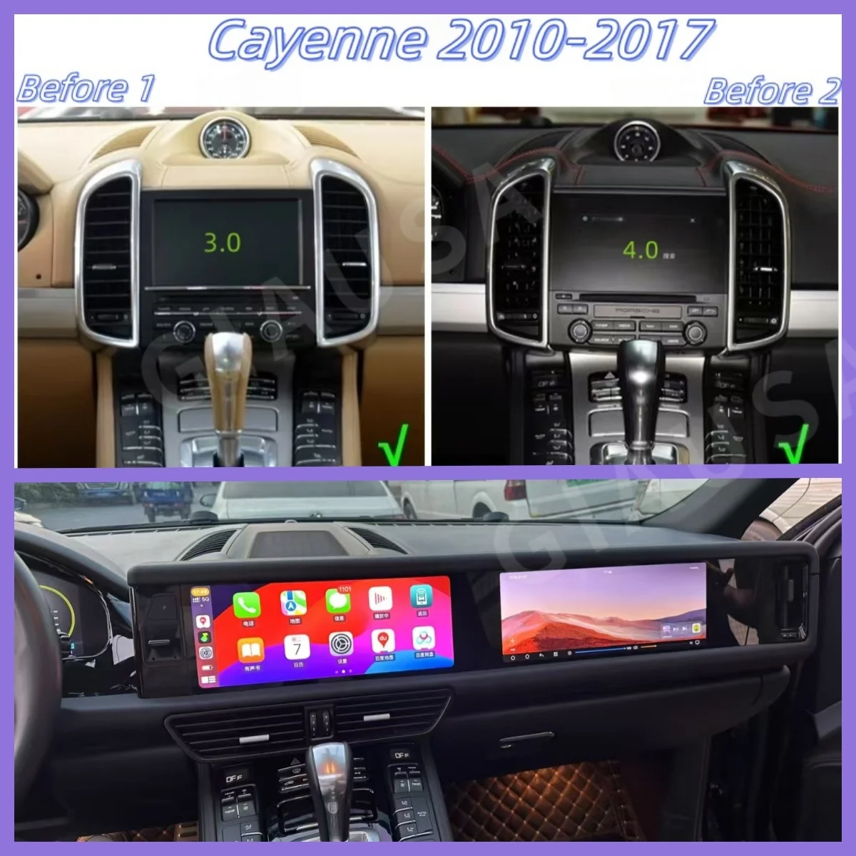 

Android14 LHD RHD 3K Dual Screen Navigation For Porsche Cayenne 2010-2017 Multimedia Auto Video Player Radio Carplay Stereo Head