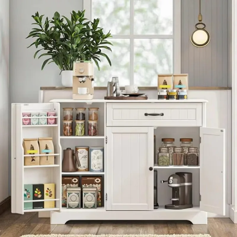 Kitchenette sideboard buffet cupboard Wooden coffee bar with drawers and door hanger Storage solution