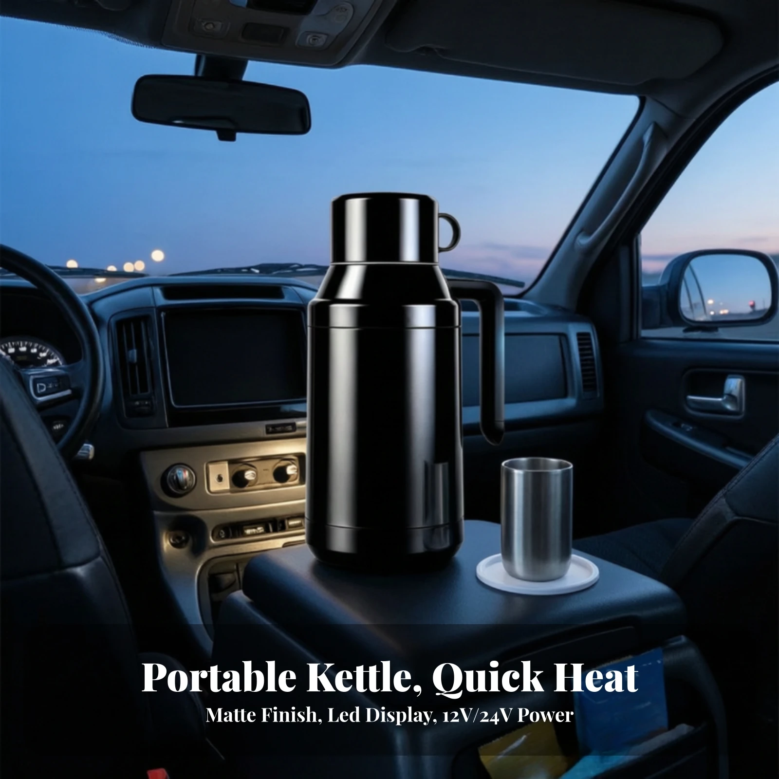 12V/24V Car Water Boiler Heat Preservation 12V 24V Car Kettle Vehicle Heating Kettle Temperature Adjustable for Drivers