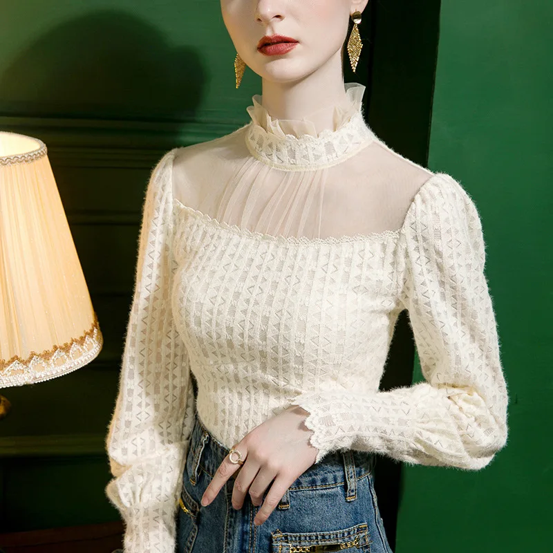 تي شيرت MadBlack-Women الأوروبي، مثير برباط مرقع، تي شيرت ضيق بأكمام طويلة S-3XL، شتاء 2025 جديد T5D434CC #4