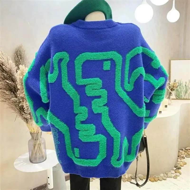 

Women's Sweater New Knitwear Woman Clothes Tops Fashion Y2K Kawaii Warm Cartoon Pattern Oversized Long Sleeve Casual Daily Wear