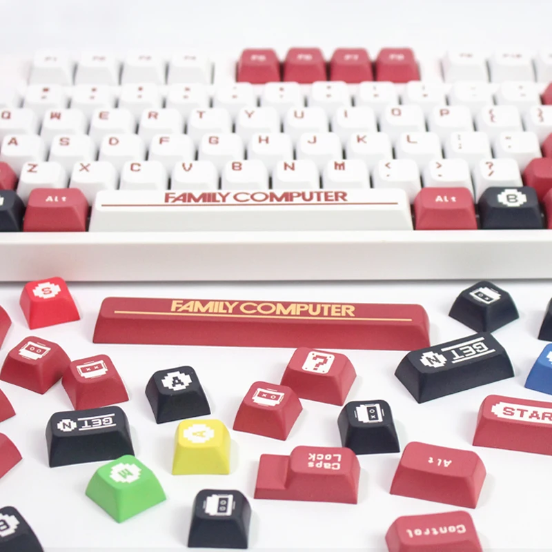 2024New Red And White Machine Keycap Xda Height 130 Keys Half Five Sided Thermal Sublimation Mechanical Keyboard Cap Office Game